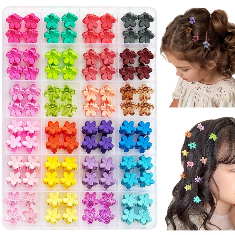ELEMIRSA 96pcs Baby Girl Hair Clips - 24 Multicolors Mini Flower Claw Clips in Organizer Box - Image 1